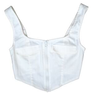 Beige Botany Corset Top Sleeveless Square Neck Crop Top Zip Front White Sz Small